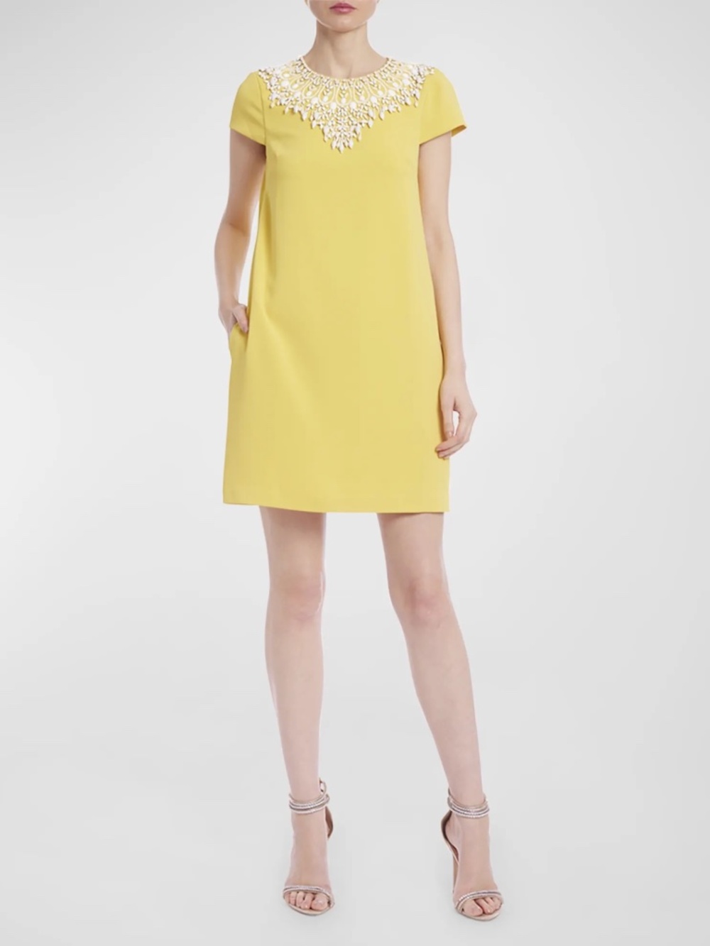 Badgley Mishka 60s Inspired Embellished Yellow Shift Cocktail Dress 6